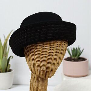 Cato Black Wool Felt Bolero Hat Red Stitching
